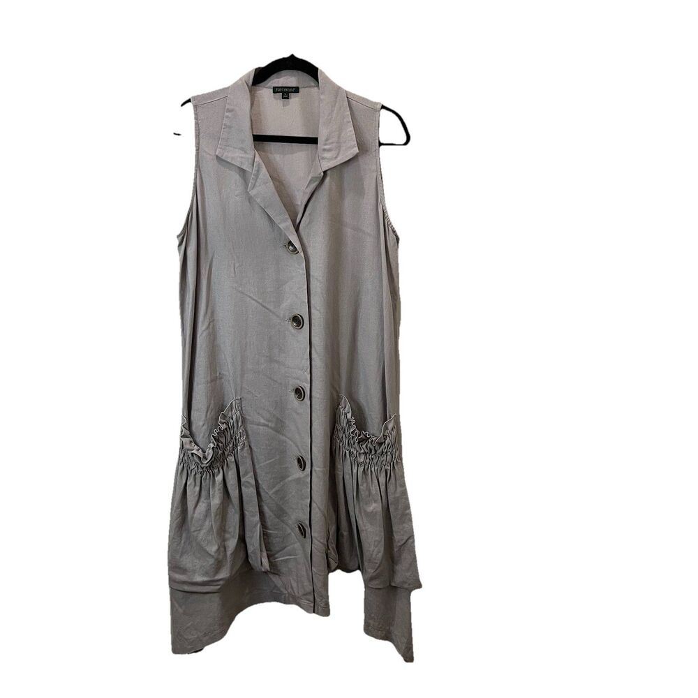 For Cynthia Women's Sleeveless Button-Up Dress Size L Linen Blend Gray Lagenlook